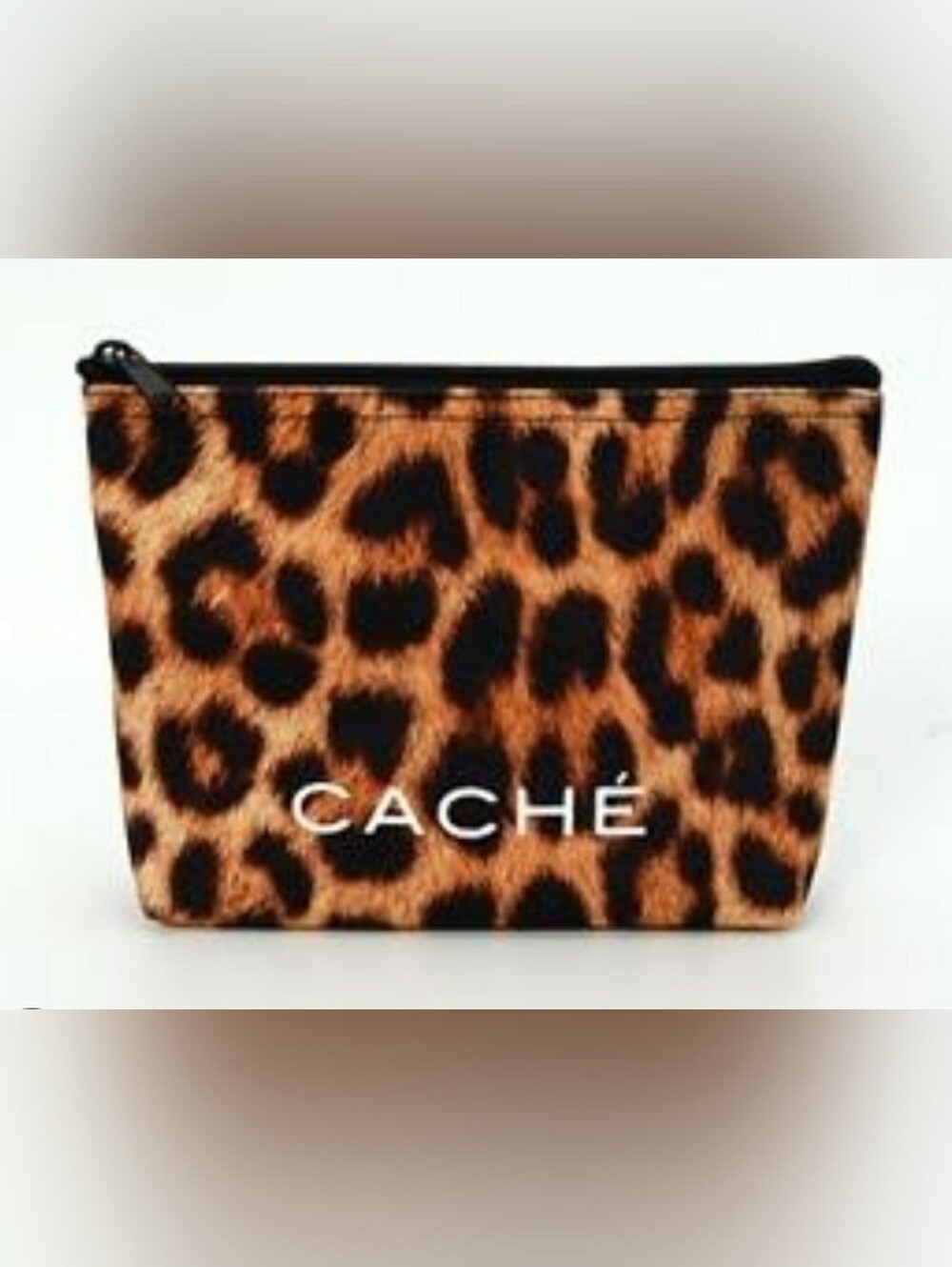 NEW Cache Brand Cosmetics Bag Small Make Up Bag Leopard Print Zippered